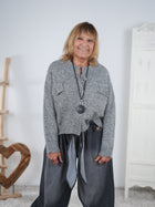 Crop Strickjacke mit Knopfleiste, meliert