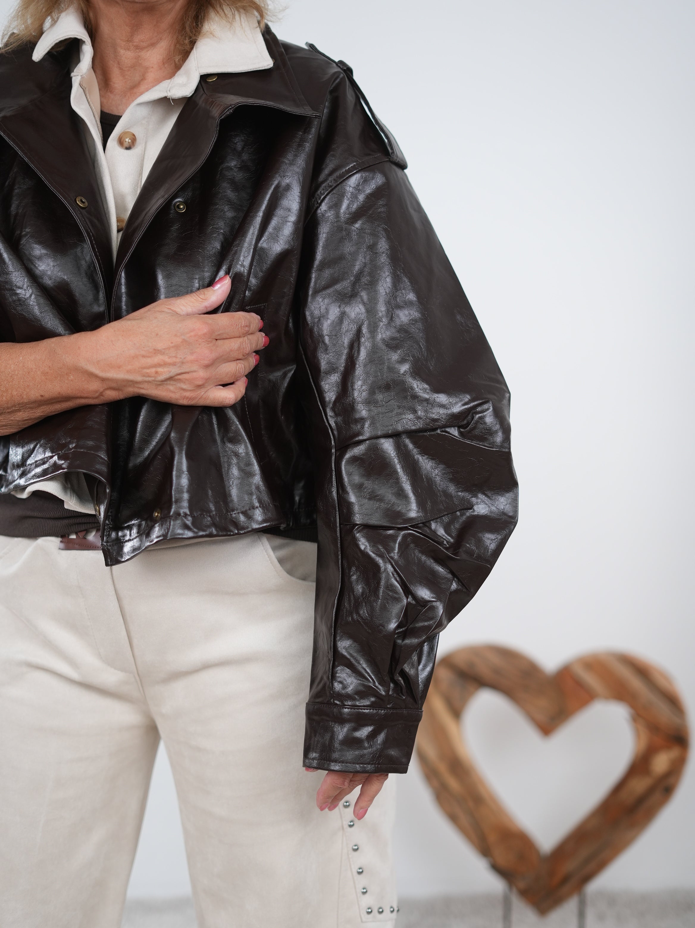 Kunstlederjacke mit Ballon Ärmeln