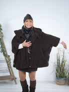 Kuschelige Poncho Jacke mit großer Kapuze