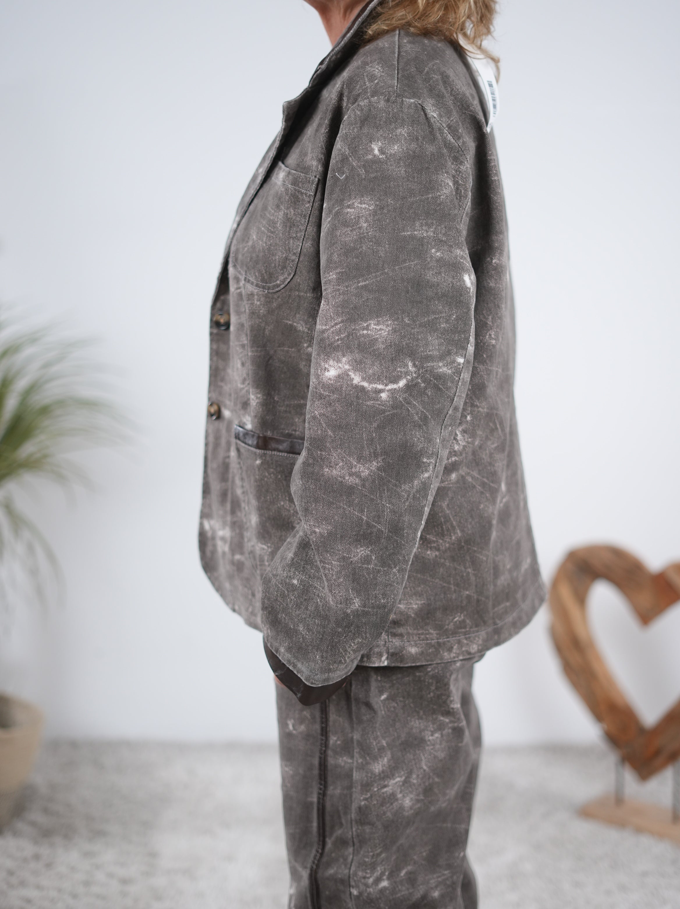 lässiger Jeans Blazer mit Ziernähten aus Kunstleder