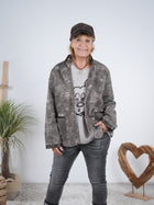 lässiger Jeans Blazer mit Ziernähten aus Kunstleder