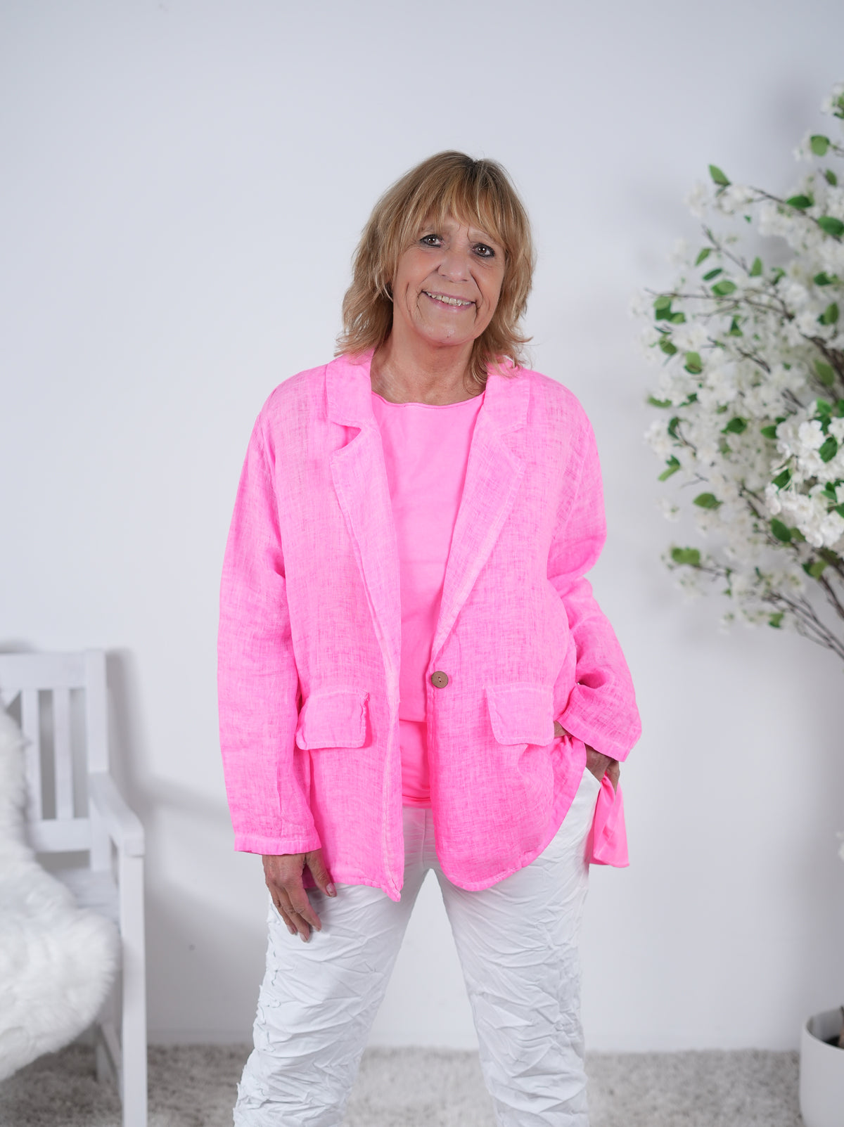 lässiger Leinen Blazer, unifarben