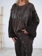 Lässiges oversize Sweaty mit Strickärmeln und großem Print