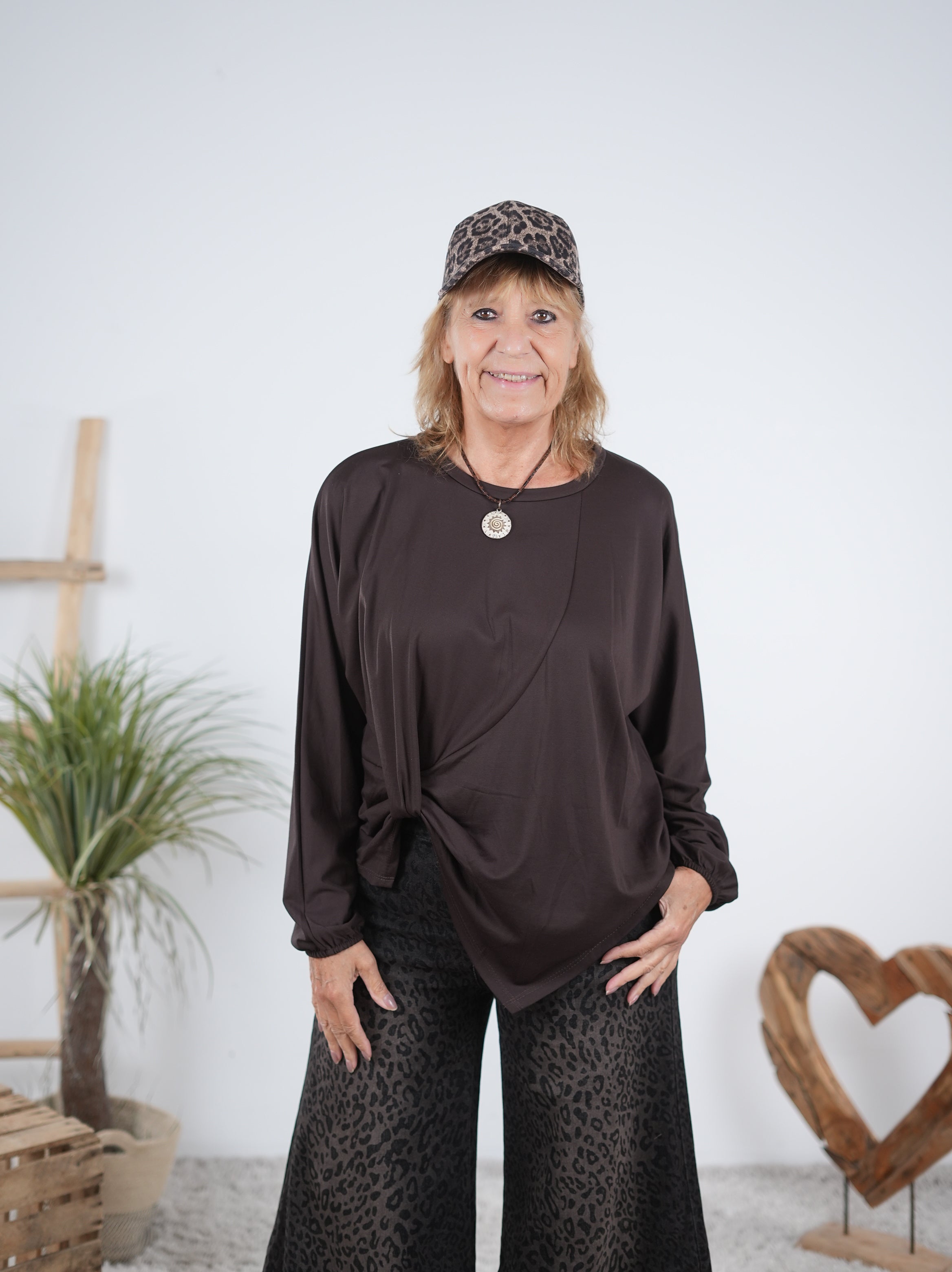 langarm Shirt aus Viskose Schoko