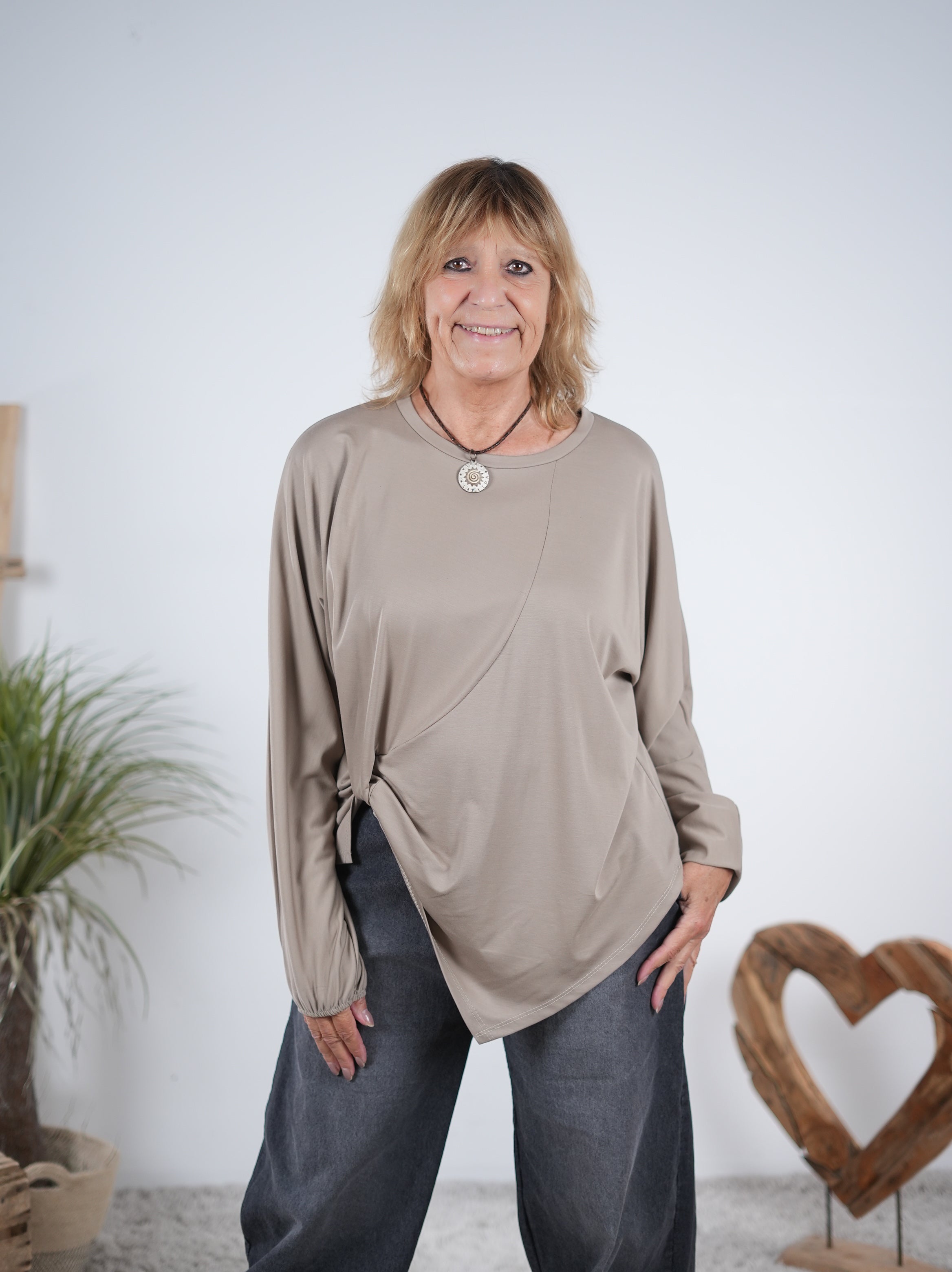 langarm Shirt aus Viskose Taupe