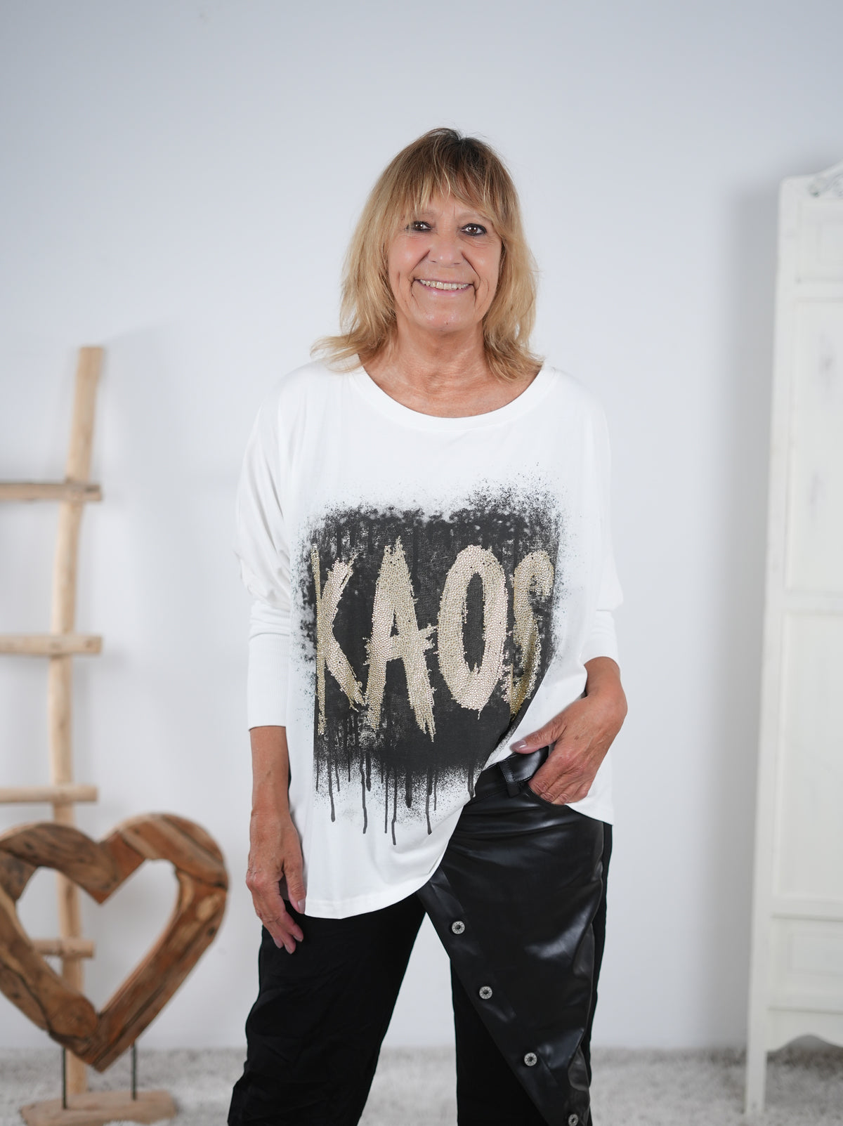 langarm Shirt mit Motiv und Stulpenärmeln Kaos