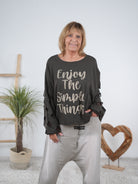 langarm Shirt Schriftzug und auffälligen Ärmeln Schoko