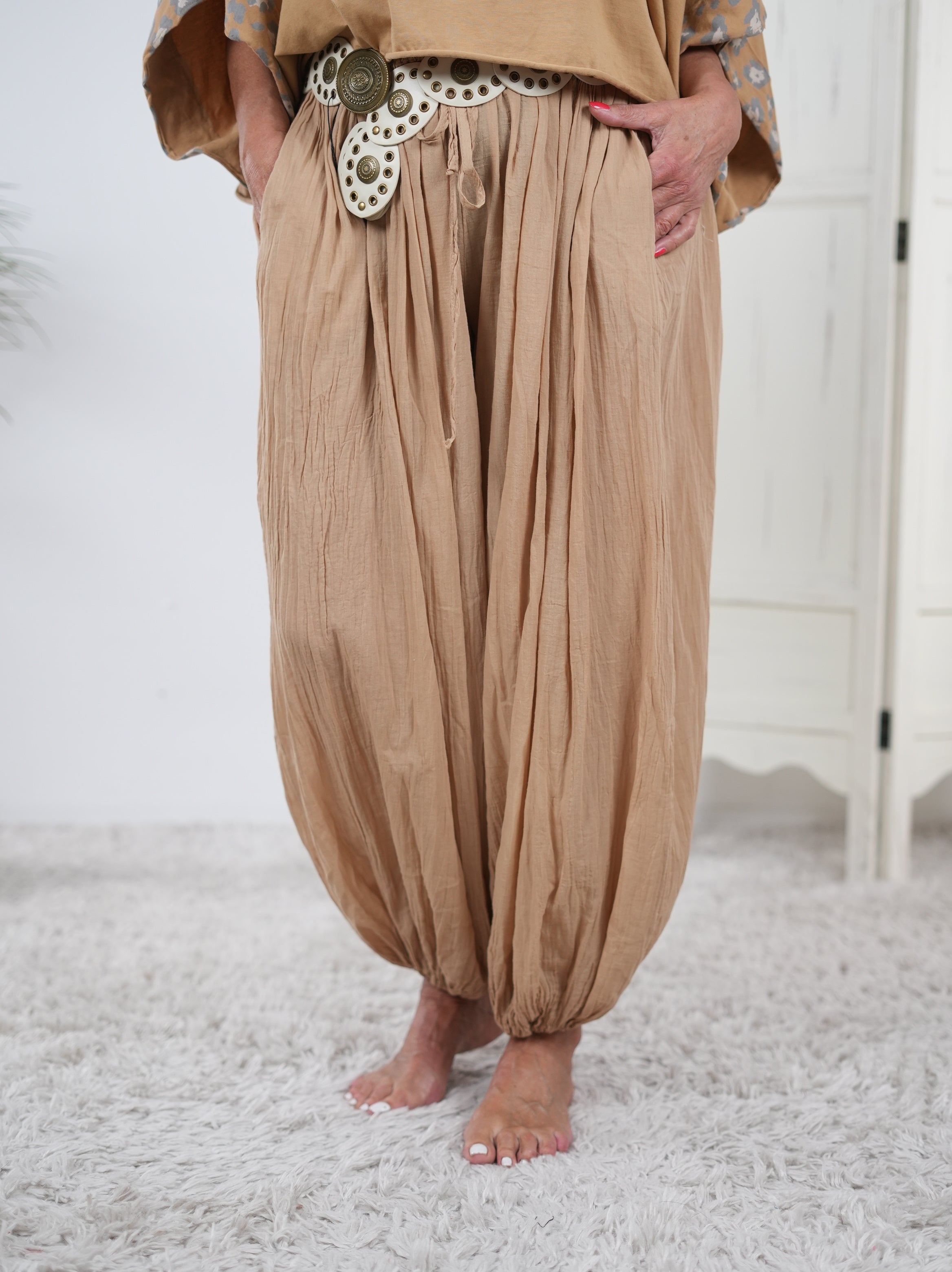 Leichte Pumphose, unifarben Camel