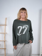 Leichtes Sweatshirt mit überschnittenem Arm und Print Olive