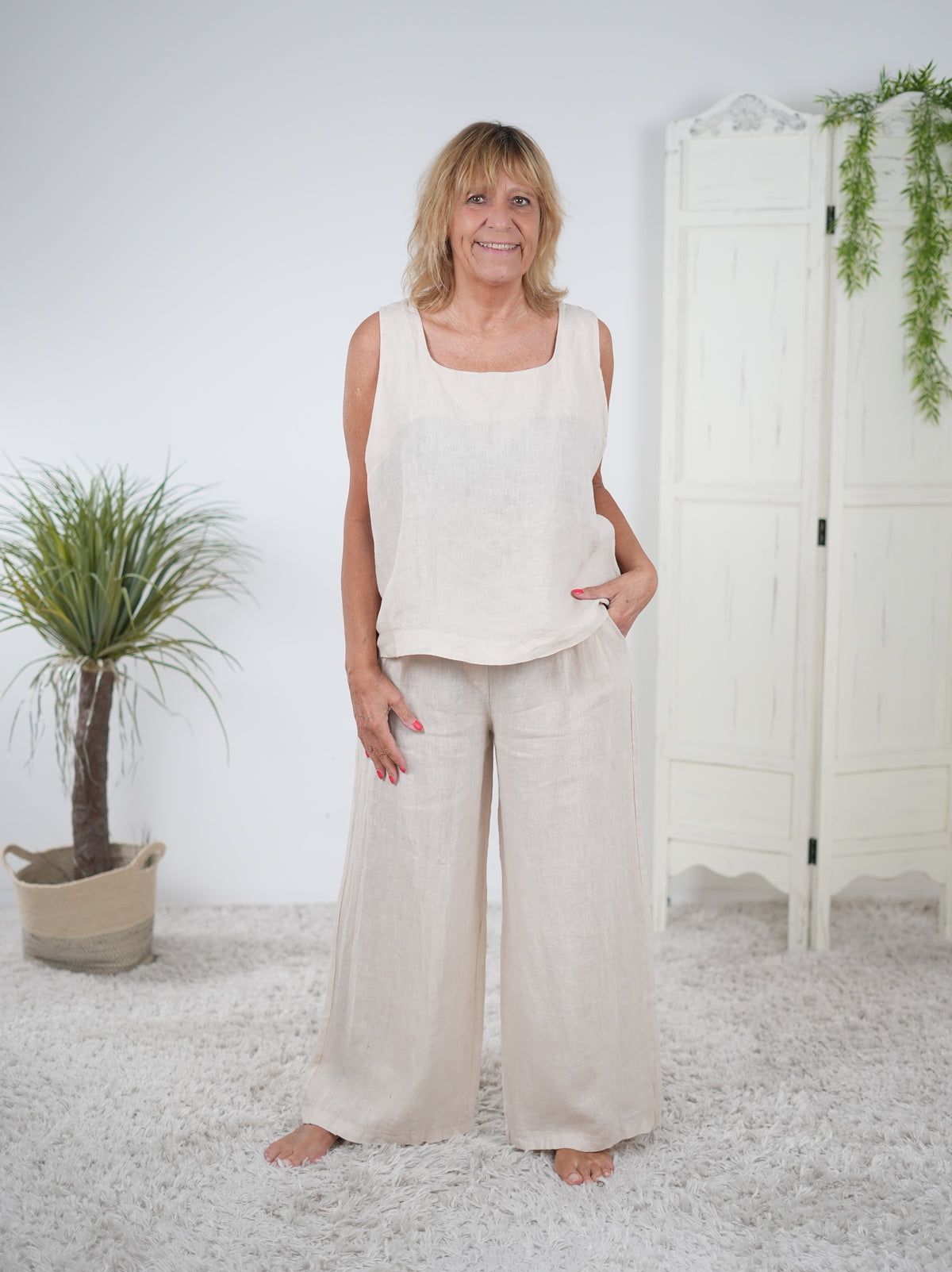 Luftiger 2-Teiler aus Leinen Beige