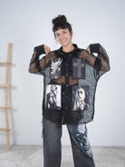Netzhemd mit Knopfleiste und Image Patches