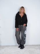Niedliche Strickjacke mit Kragen Schwarz