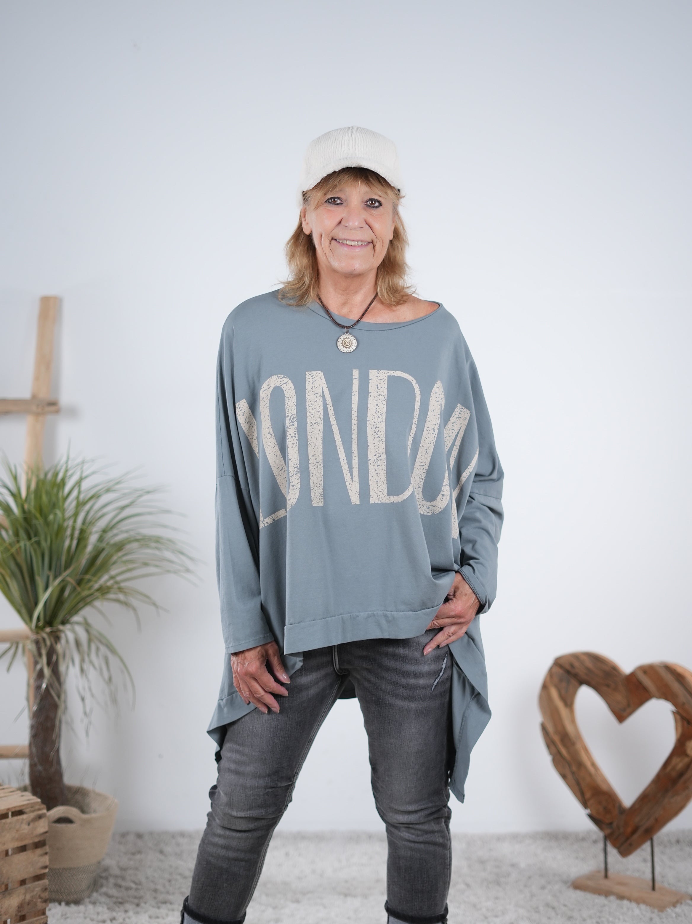 oversize Shirt mit "London" Schriftzug Grau