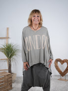 oversize Shirt mit "London" Schriftzug Taupe