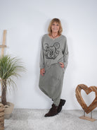 oversize Shirt mit süßem Motiv Olive