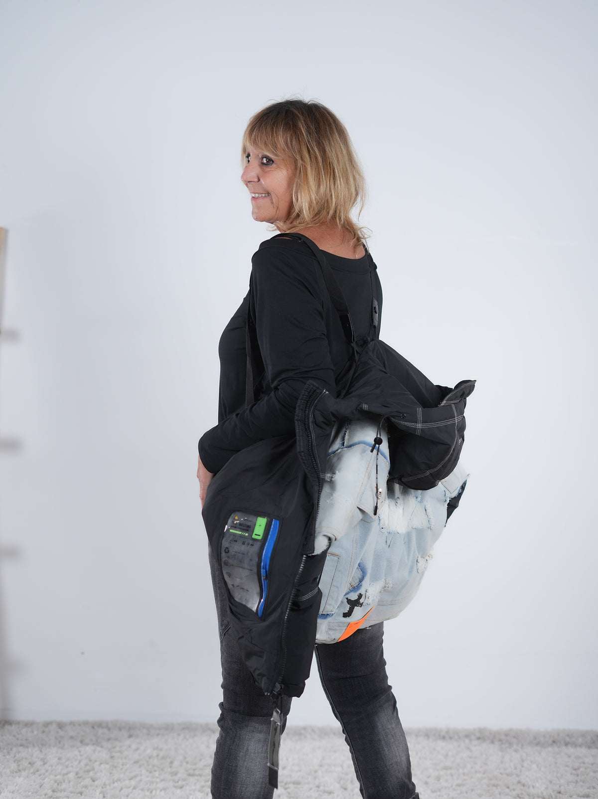Oversize Steppjacke mit Jeans Elementen