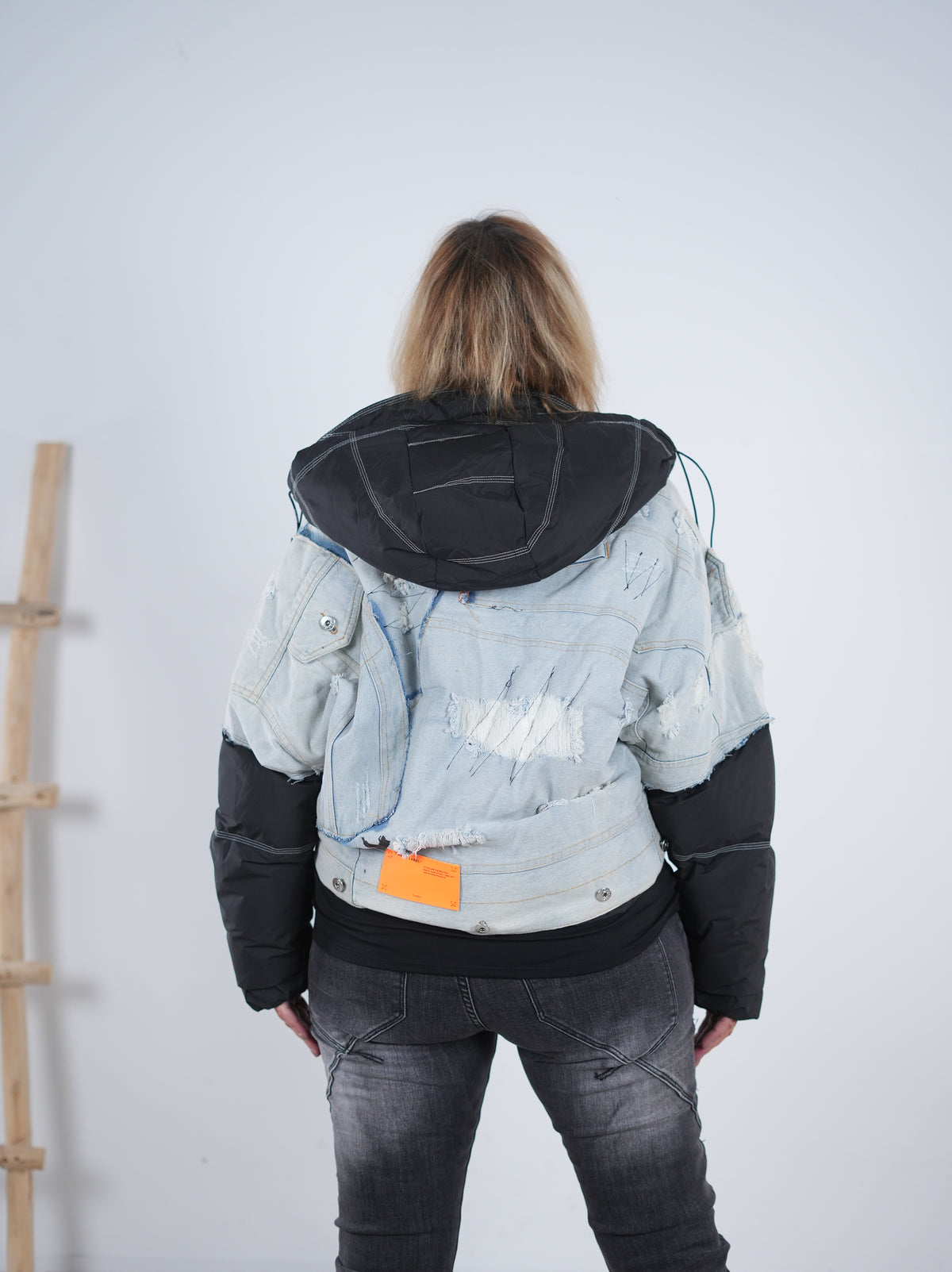 Oversize Steppjacke mit Jeans Elementen