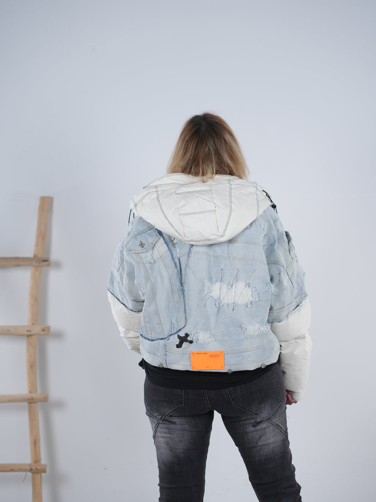 Oversize Steppjacke mit Jeans Elementen