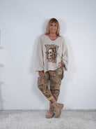 Oversize Sweaty mit "Vintage" Print und Außennähten Beige