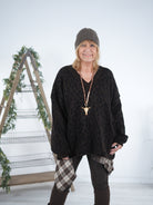oversized Strickpulli im Leo Look mit V-Ausschnitt