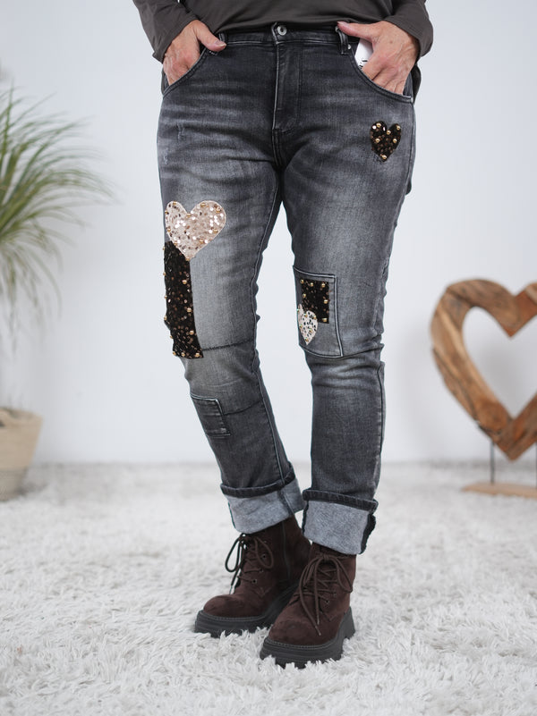 regular fit Jeans mit Patches, grey