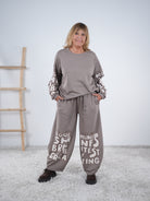 Sportlicher 2-teiler aus Baumwolle mit Print Taupe