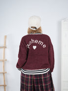 Süße College Jacke aus Strick mit "Boheme"Schriftzug