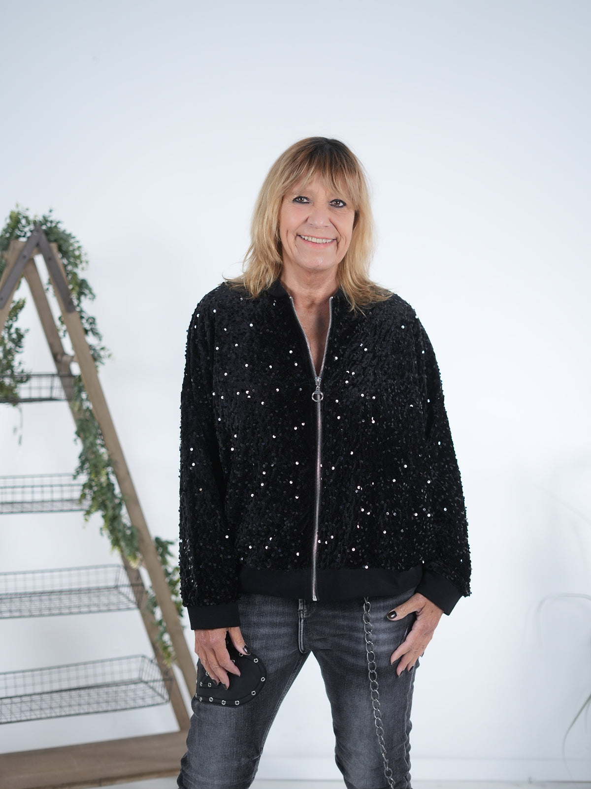 Süße Sweatshirt-Jacke mit Pailletten Schwarz