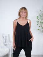 Top mit Spaghetti Trägern Einheitsgröße (ca Gr. 38 "oversize"-44) Schwarz