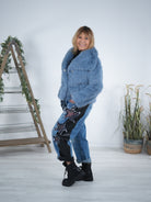 Webpelzjacke mit Knopfleiste und Schalkragen