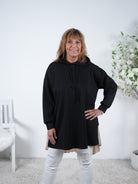 Weicher Hoody mit Plissee One Size (ca Gr. 40 "oversize"-44 46) Schwarz