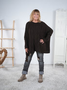 Weicher Strickpullover im Zopfmuster Schoko
