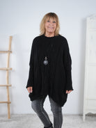 Weicher Strickpullover im Zopfmuster Schwarz