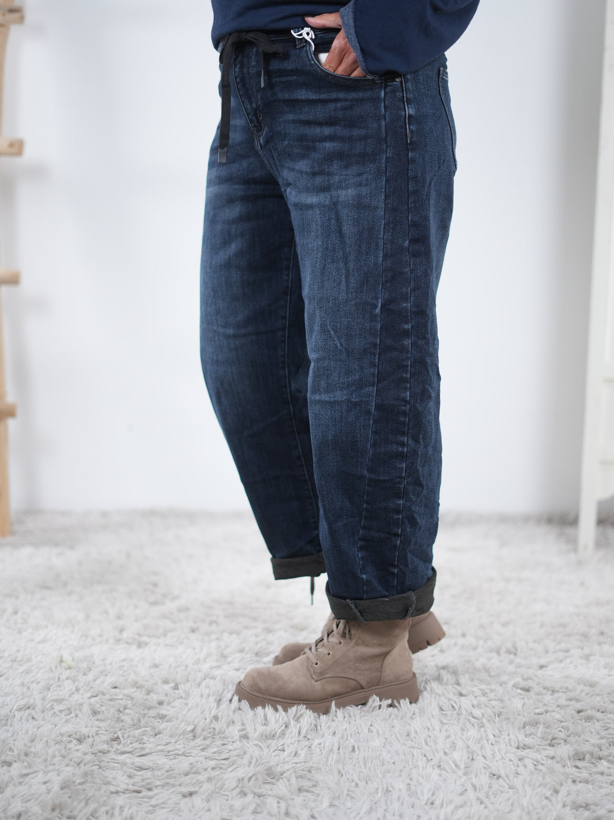 Wide Leg Jeans mit Kordelzug im Bündchen