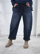 Wide Leg Jeans mit Kordelzug im Bündchen Dark Blue