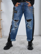 Wide Leg Pants mit ausgefranzten Elementen und Spitze