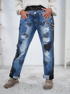 Wide Leg Pants mit Herz Patches und chains