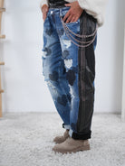 Wide Leg Pants mit Herz Patches und chains