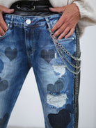 Wide Leg Pants mit Herz Patches und chains