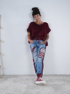 Wide Leg Pants mit Schriftzügen, bordeaux